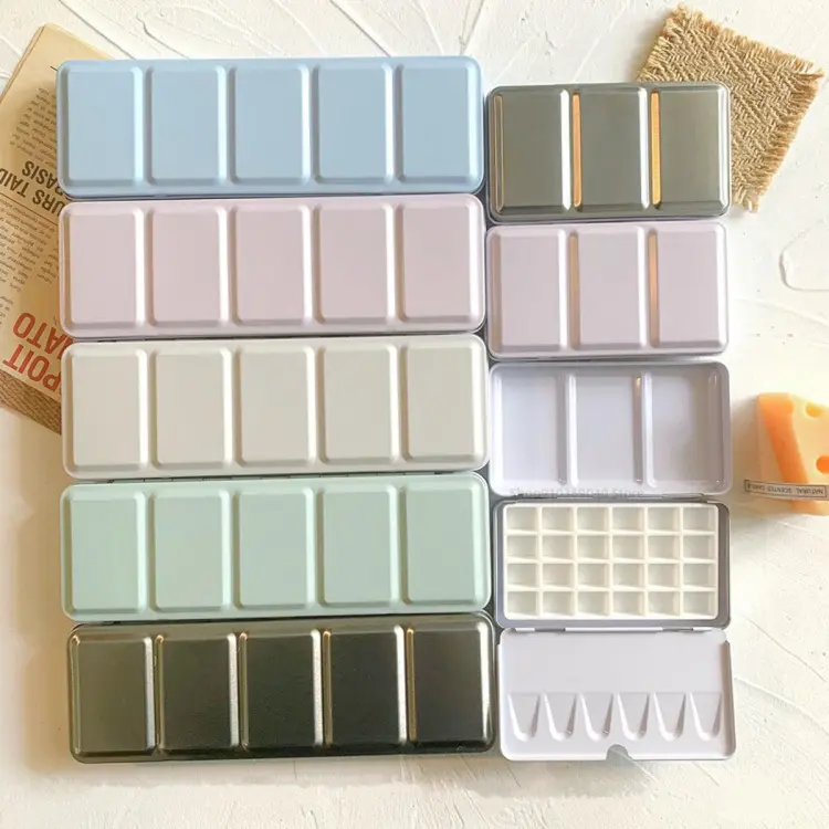 【HOT】 Morandi Color Empty Watercolor Palette Tin Box Paint